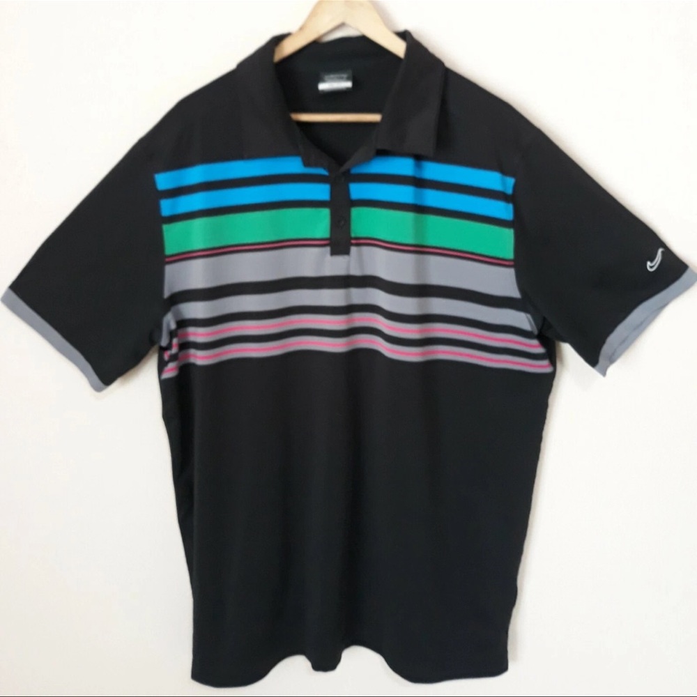 Nike golf Black and Blue Polo with Athletic Stripes size M Dri fit